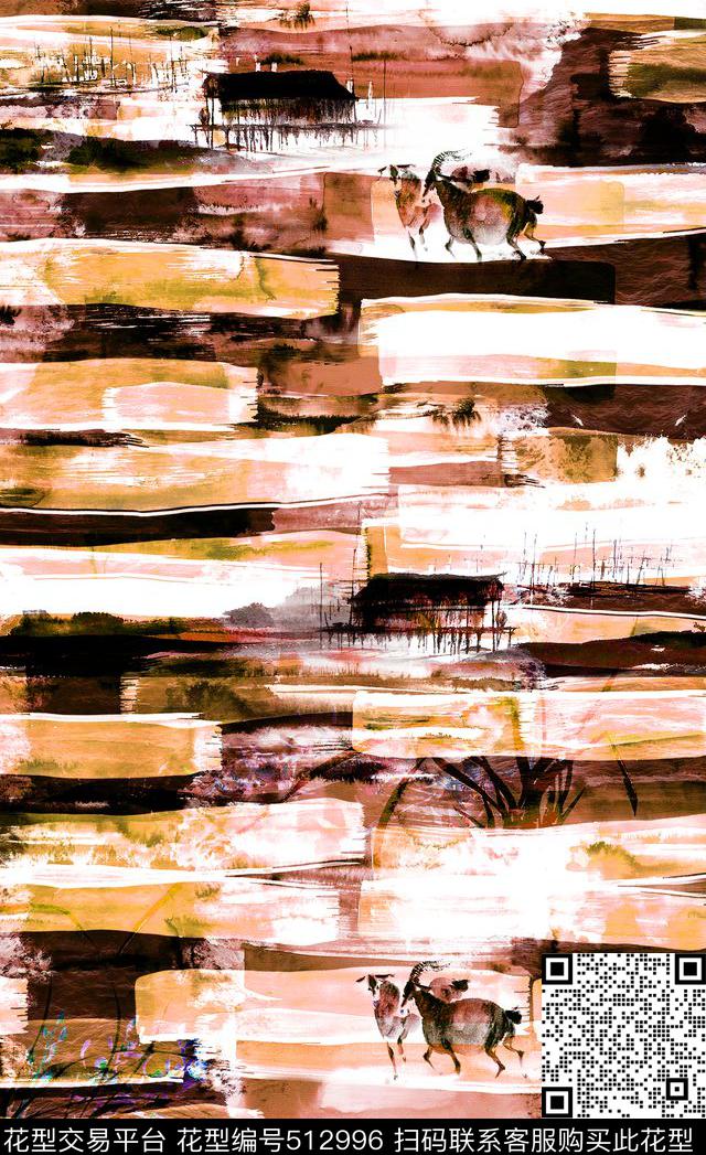 水彩山水抽象数码印花华亿平台下载（图片编号: 512996） - 瓦栏（Walan）