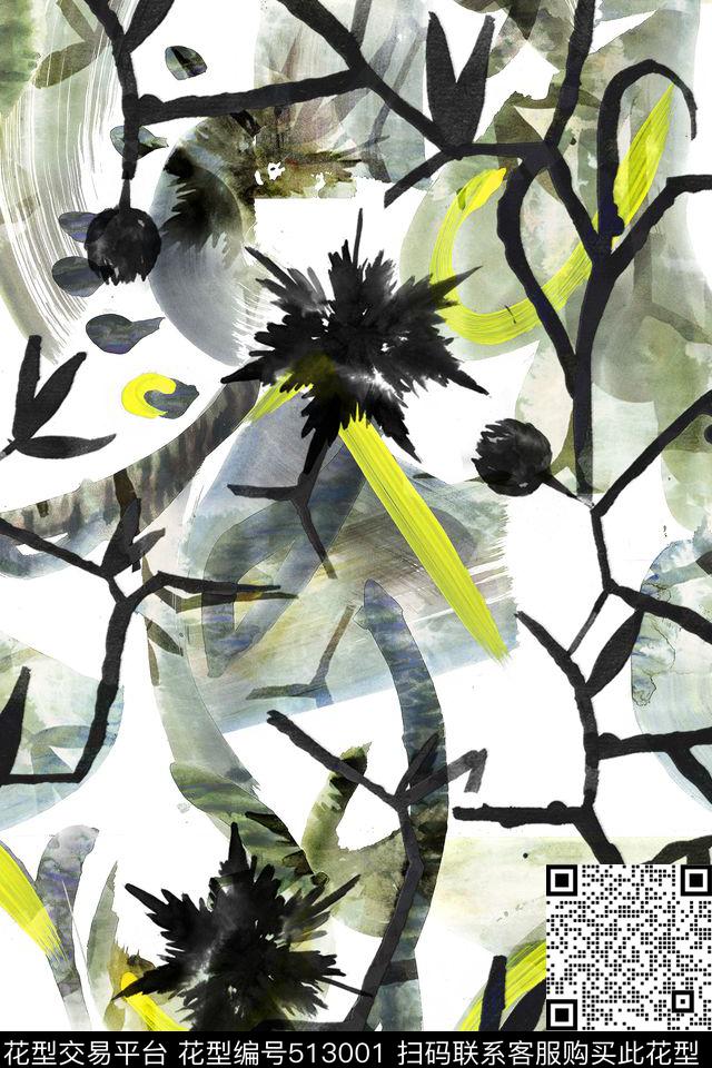 笔刷黑黄数码印花华亿平台下载（图片编号: 513001） - 瓦栏（Walan）