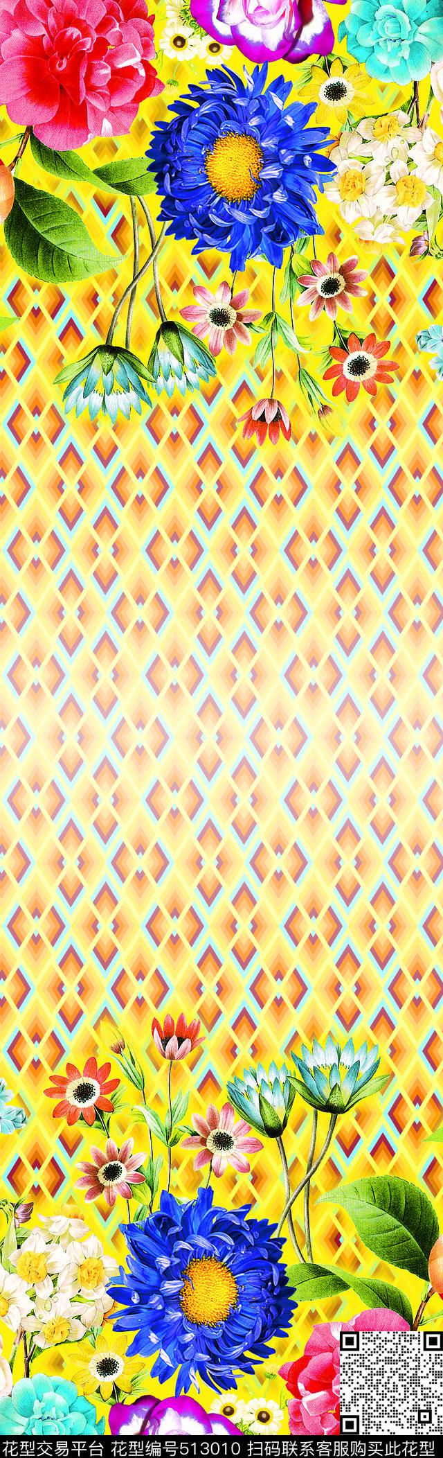 潮流花卉抽象纹数码印花华亿平台下载（图片编号: 513010） - 瓦栏（Walan）