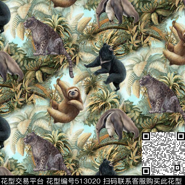 动物树干树叶数码印花华亿平台下载（图片编号: 513020） - 瓦栏（Walan）