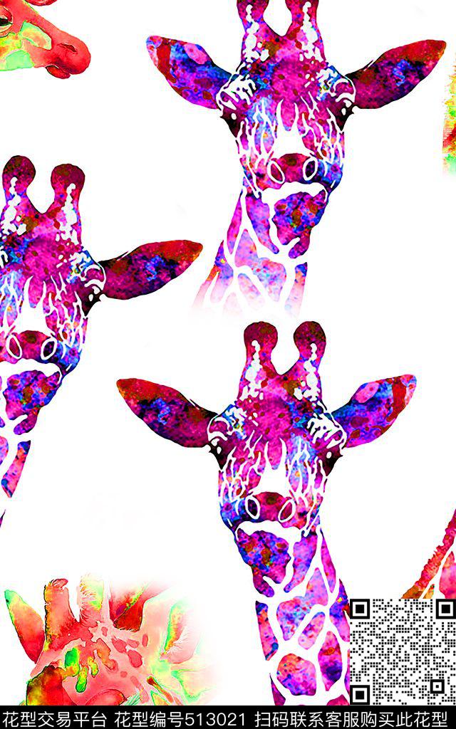 水彩长颈鹿时尚数码印花华亿平台下载（图片编号: 513021） - 瓦栏（Walan）