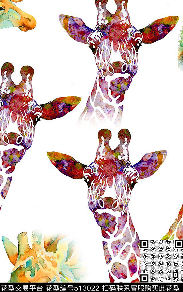 水彩长颈鹿时尚数码印花华亿平台下载（图片编号: 513022） - 瓦栏（Walan）