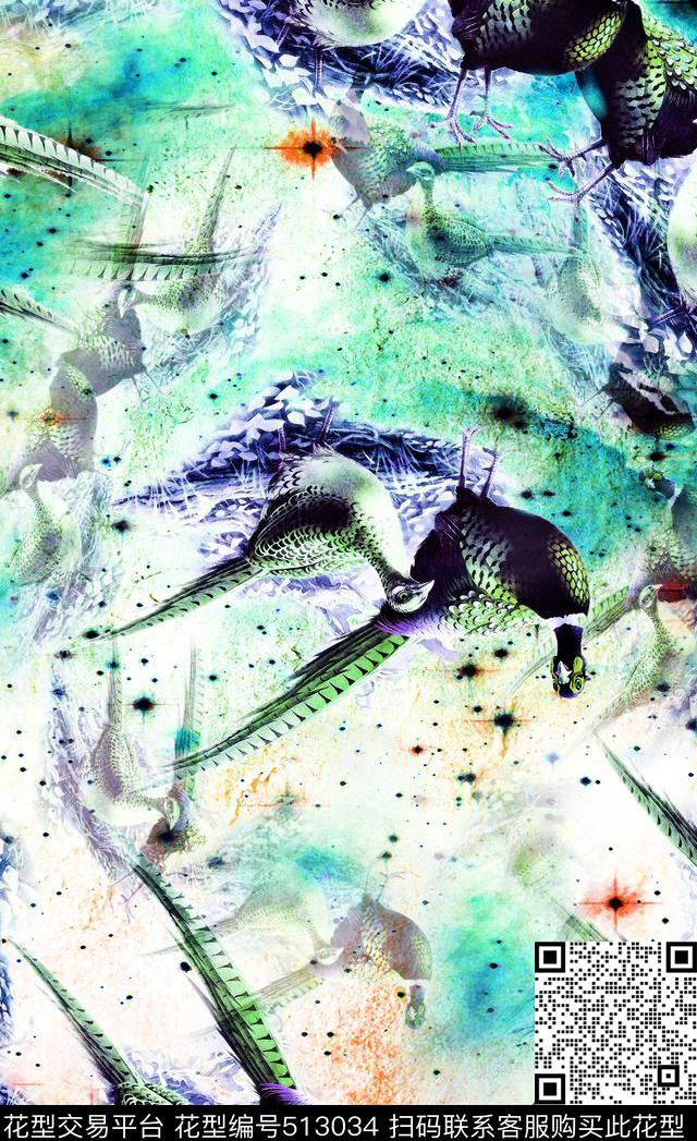 水墨手绘抽象数码印花华亿平台下载（图片编号: 513034） - 瓦栏（Walan）