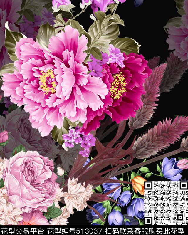 潮流花卉家纺数码印花华亿平台下载（图片编号: 513037） - 瓦栏（Walan）