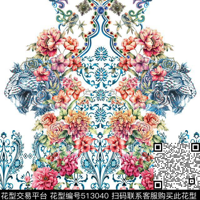 休闲风虎头青花瓷数码印花华亿平台下载（图片编号: 513040） - 瓦栏（Walan）