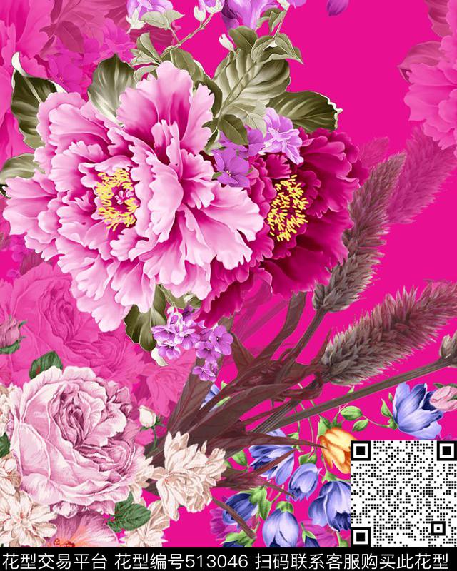 潮流花卉家纺数码印花华亿平台下载（图片编号: 513046） - 瓦栏（Walan）
