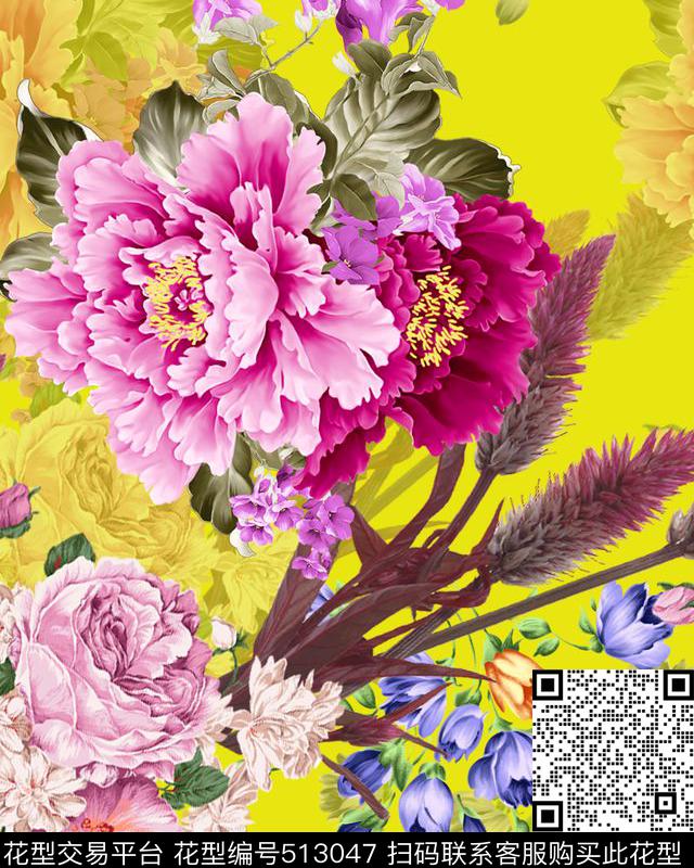 潮流花卉家纺数码印花华亿平台下载（图片编号: 513047） - 瓦栏（Walan）