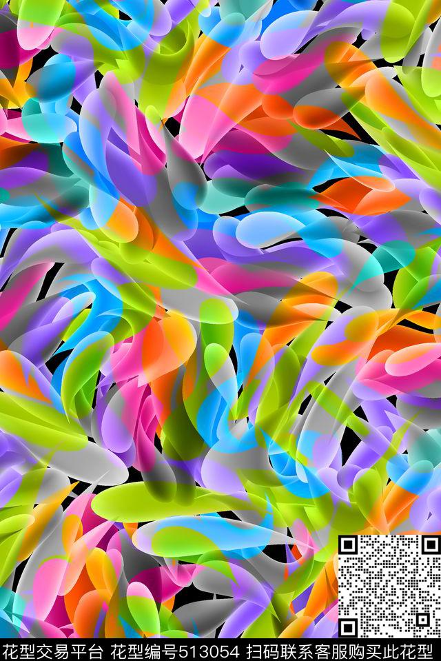 抽象彩色曲线数码印花华亿平台下载（图片编号: 513054） - 瓦栏（Walan）