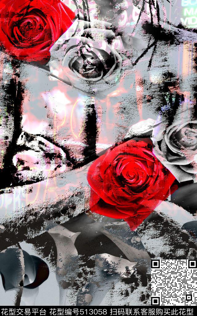 创意黑白系列手绘数码印花华亿平台下载（图片编号: 513058） - 瓦栏（Walan）