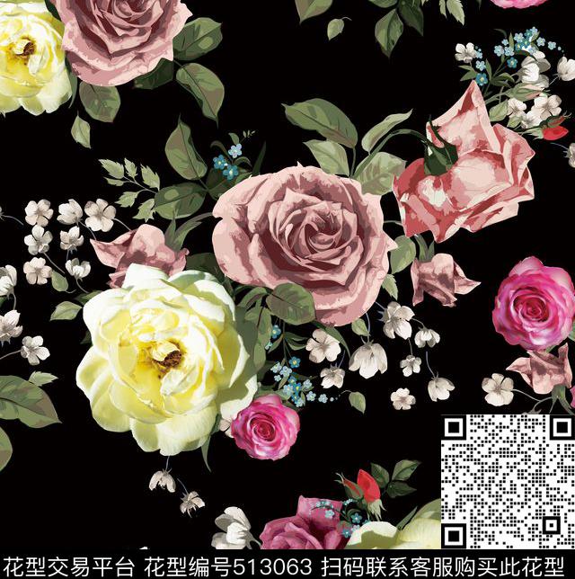 潮流时尚大牌女装欧美风格花卉数码印花华亿平台下载（图片编号: 513063） - 瓦栏（Walan）