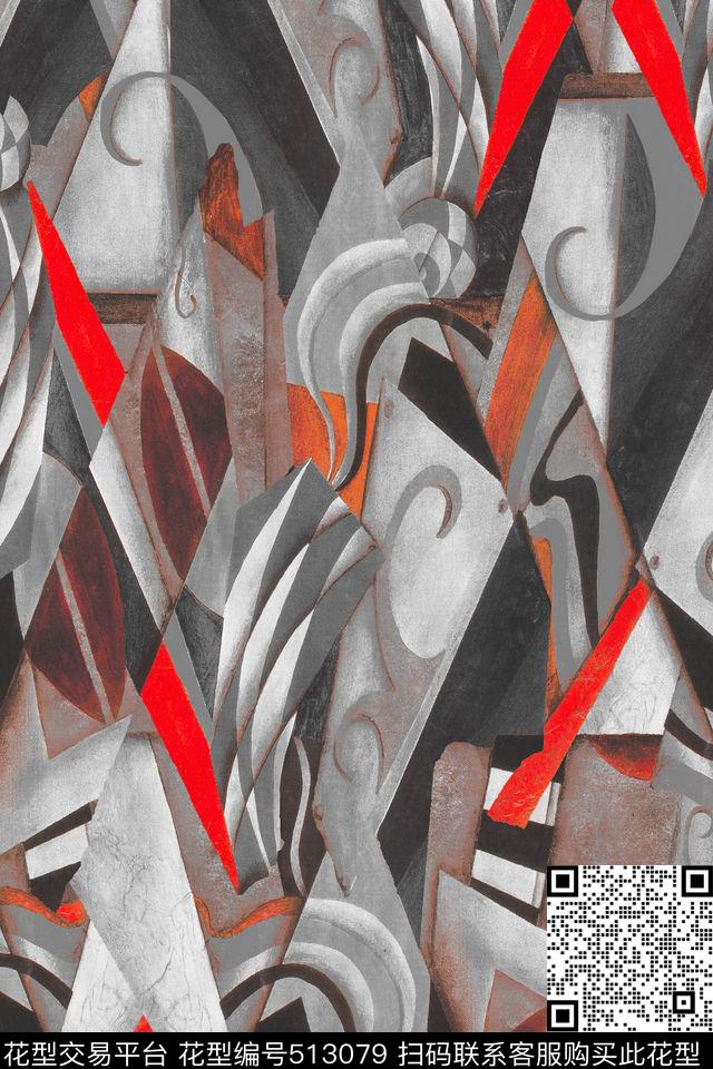 休闲时尚水彩抽象中国风几何毕加索油画服装面料华亿平台数码印花华亿平台下载（图片编号: 513079） - 瓦栏（Walan）