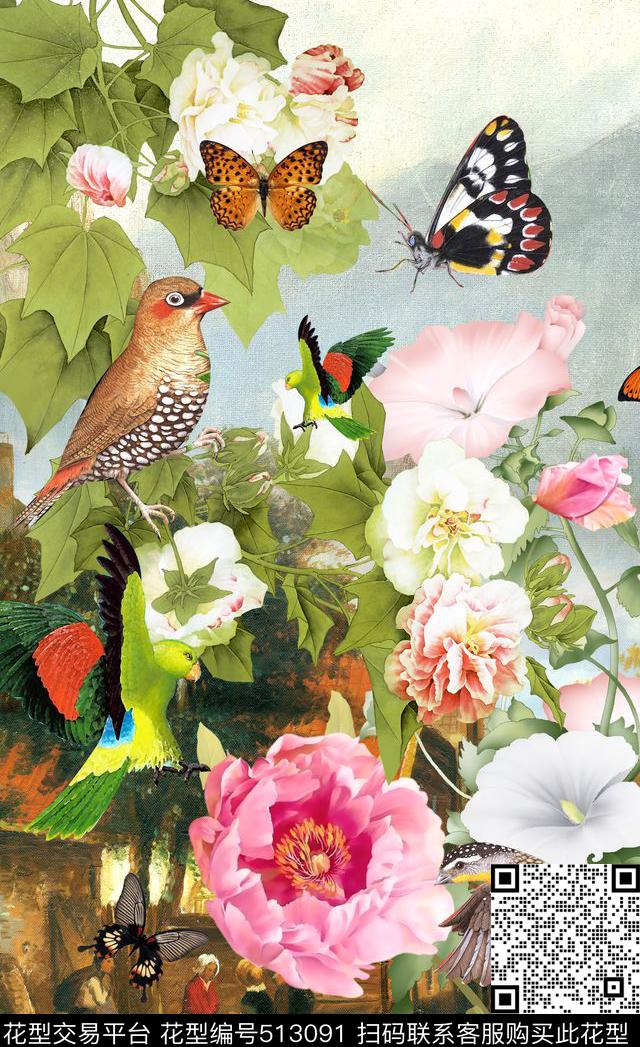潮流时尚定位大牌动物花鸟数码印花华亿平台下载（图片编号: 513091） - 瓦栏（Walan）