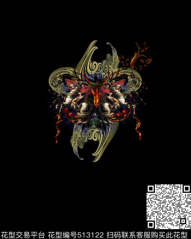 复古骑士花卉数码印花华亿平台下载（图片编号: 513122） - 瓦栏（Walan）