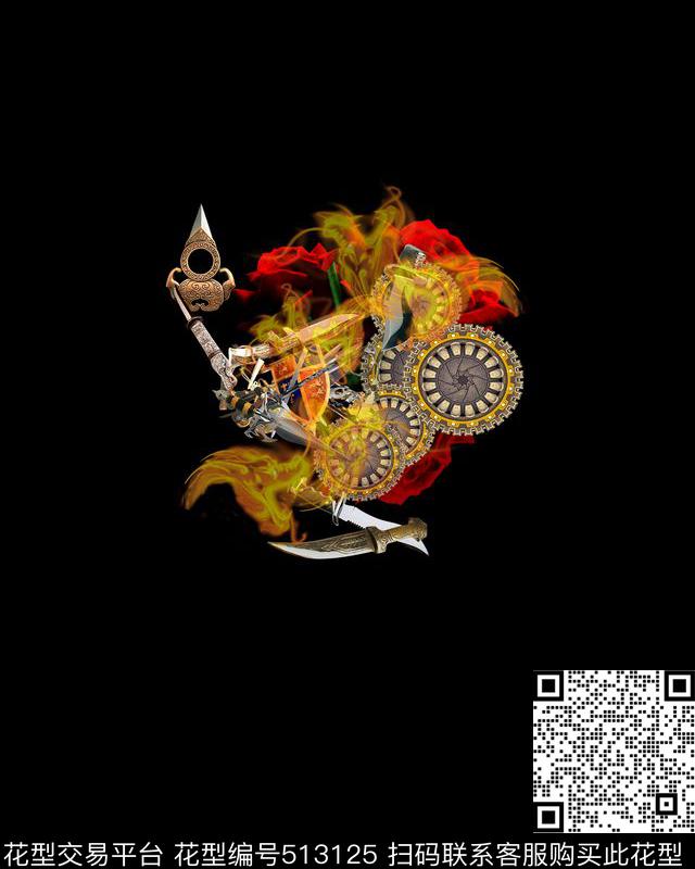 流行兵器玫瑰数码印花华亿平台下载（图片编号: 513125） - 瓦栏（Walan）