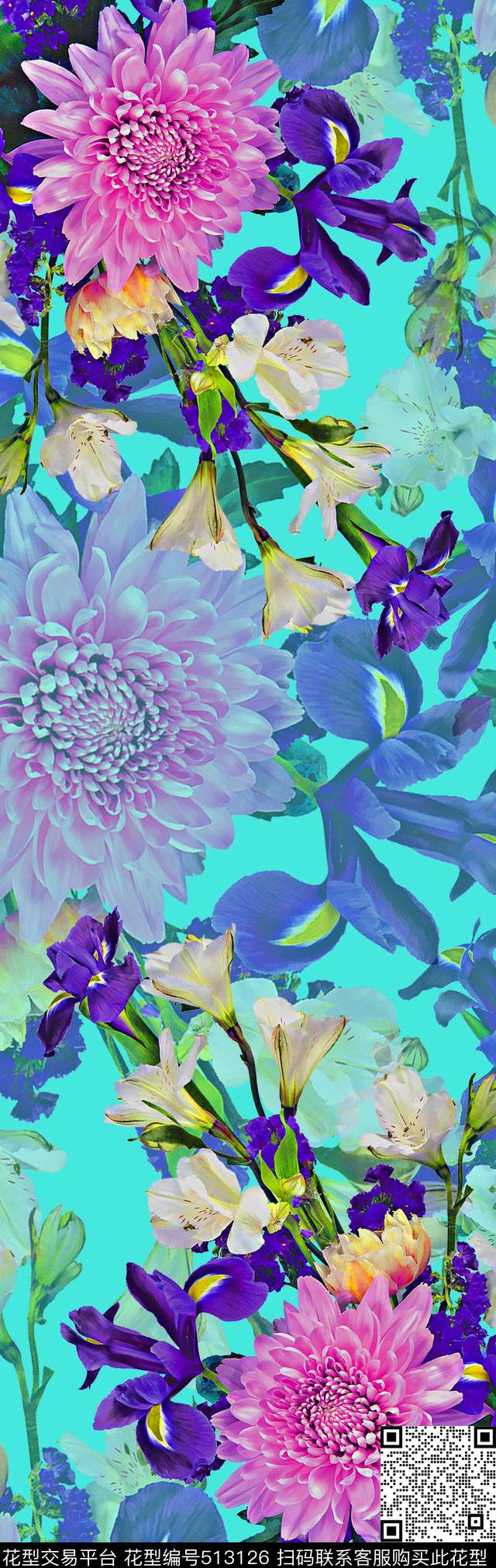 长巾大气花卉数码印花华亿平台下载（图片编号: 513126） - 瓦栏（Walan）