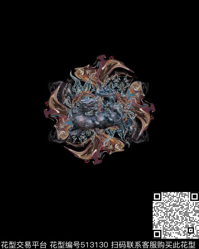 抽象几何貔貅数码印花华亿平台下载（图片编号: 513130） - 瓦栏（Walan）