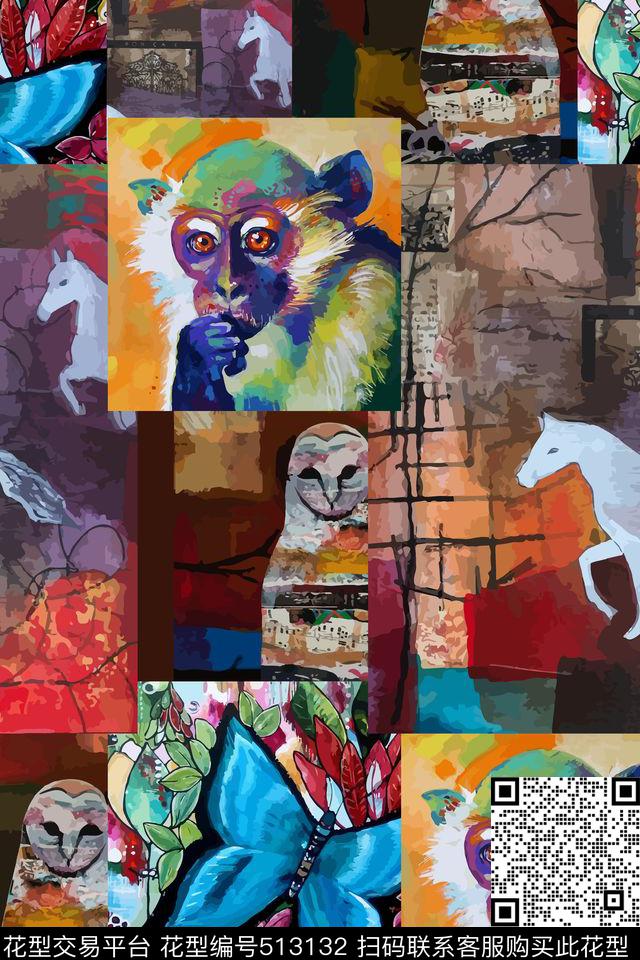 流行时尚抽象动物数码印花华亿平台下载（图片编号: 513132） - 瓦栏（Walan）