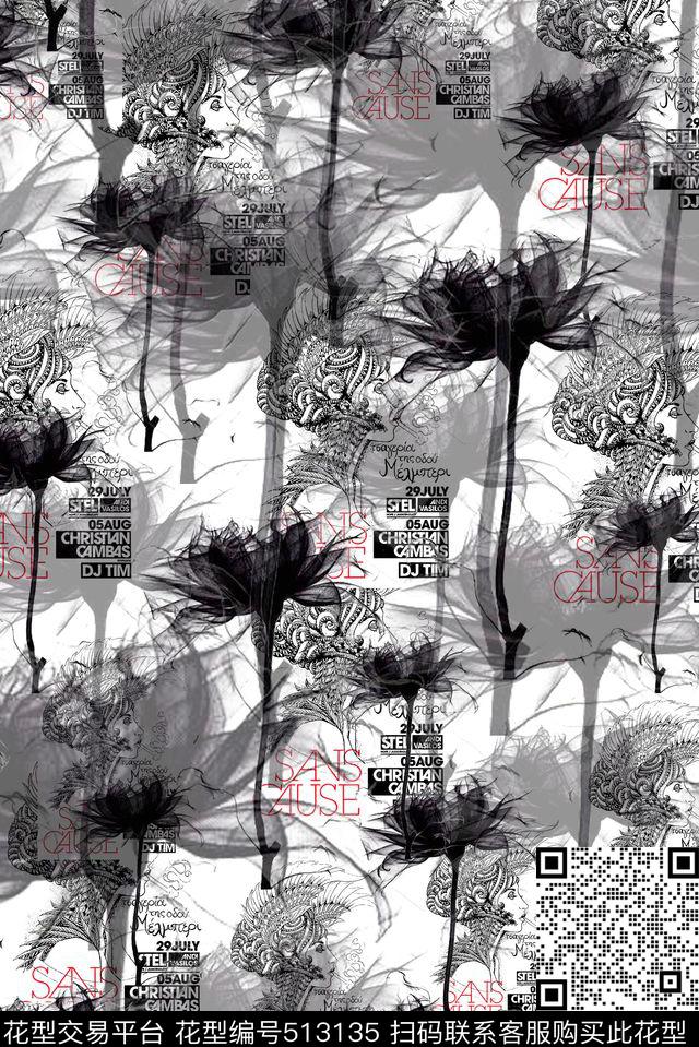 休闲玫瑰人物数码印花华亿平台下载（图片编号: 513135） - 瓦栏（Walan）