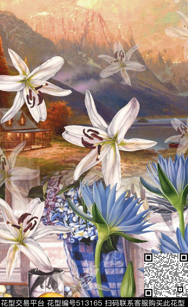 潮流时尚定位复古风景油画数码印花华亿平台下载（图片编号: 513165） - 瓦栏（Walan）