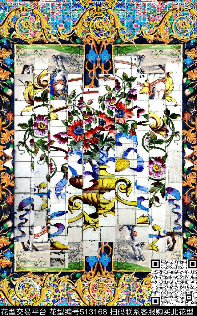 欧式复古瓷砖数码印花华亿平台下载（图片编号: 513168） - 瓦栏（Walan）