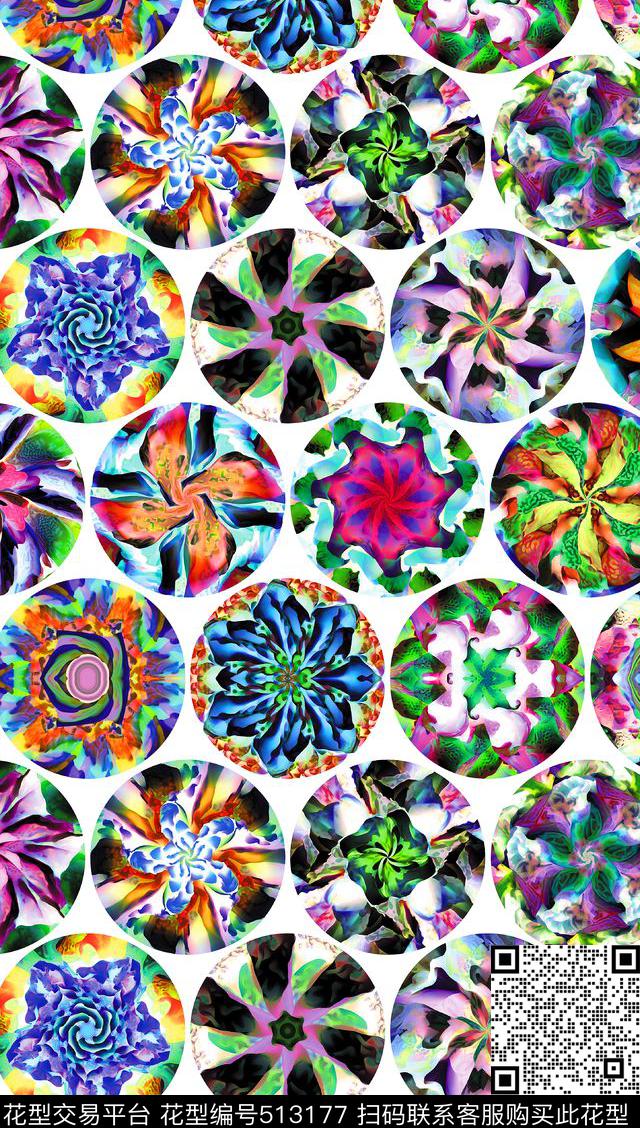 抽象盘花手绘数码印花华亿平台下载（图片编号: 513177） - 瓦栏（Walan）