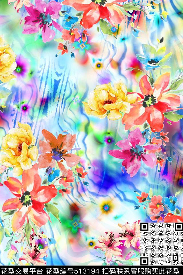 小清新花卉清爽时尚数码印花华亿平台下载（图片编号: 513194） - 瓦栏（Walan）