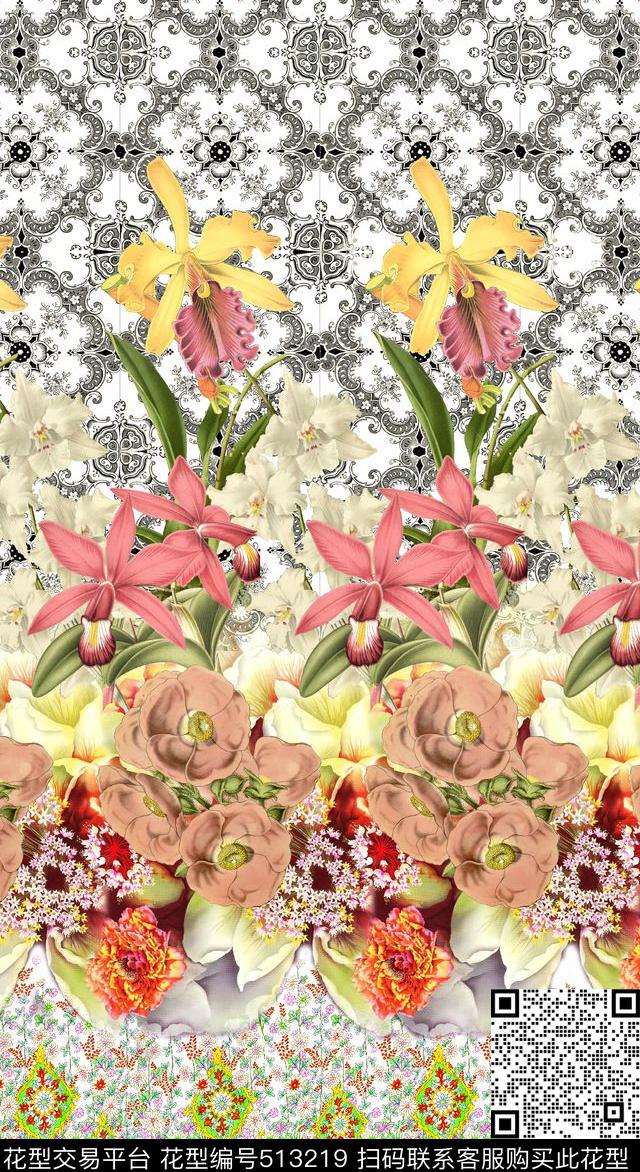 时尚花卉格子数码印花华亿平台下载（图片编号: 513219） - 瓦栏（Walan）