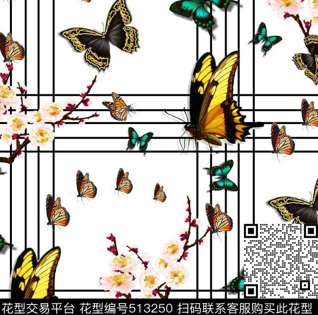 时尚桃花线条数码印花华亿平台下载（图片编号: 513250） - 瓦栏（Walan）