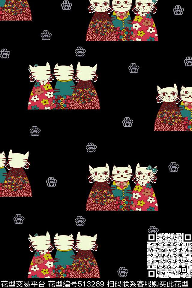 波点几何猫传统印花华亿平台下载（图片编号: 513269） - 瓦栏（Walan）