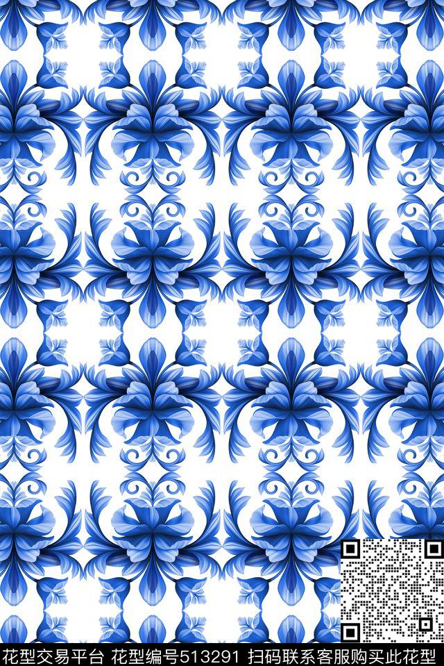 时尚花纹青花瓷传统印花华亿平台下载（图片编号: 513291） - 瓦栏（Walan）