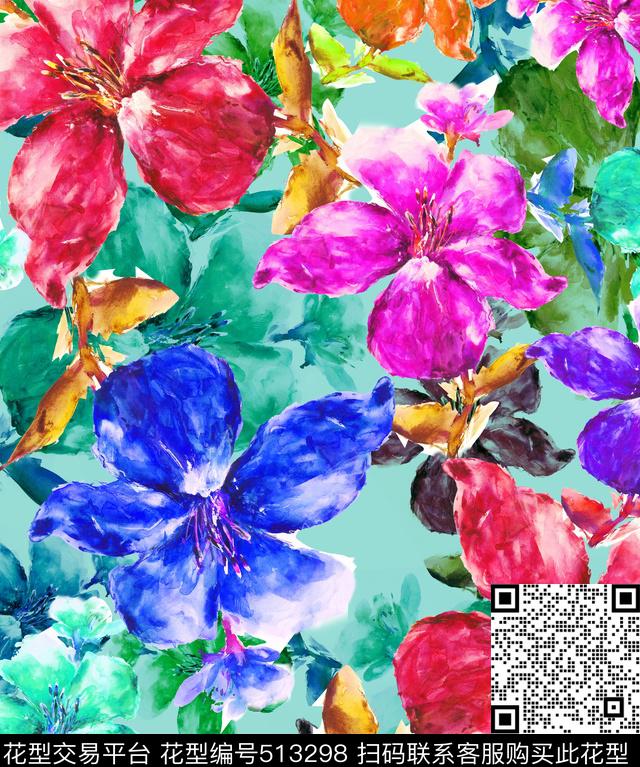 花卉潮流时尚大牌女装数码印花华亿平台下载（图片编号: 513298） - 瓦栏（Walan）