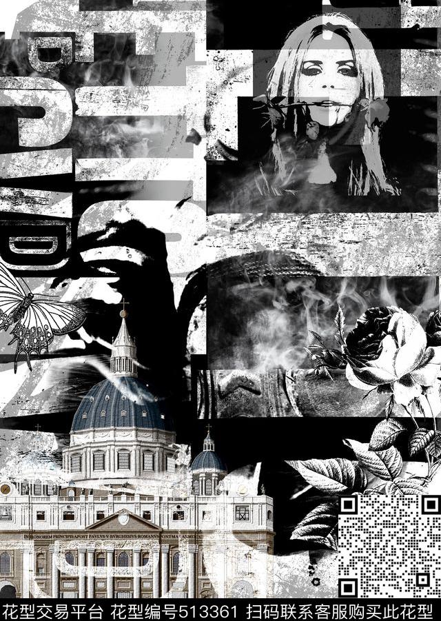 潮酷黑玫瑰艺术数码印花华亿平台下载（图片编号: 513361） - 瓦栏（Walan）