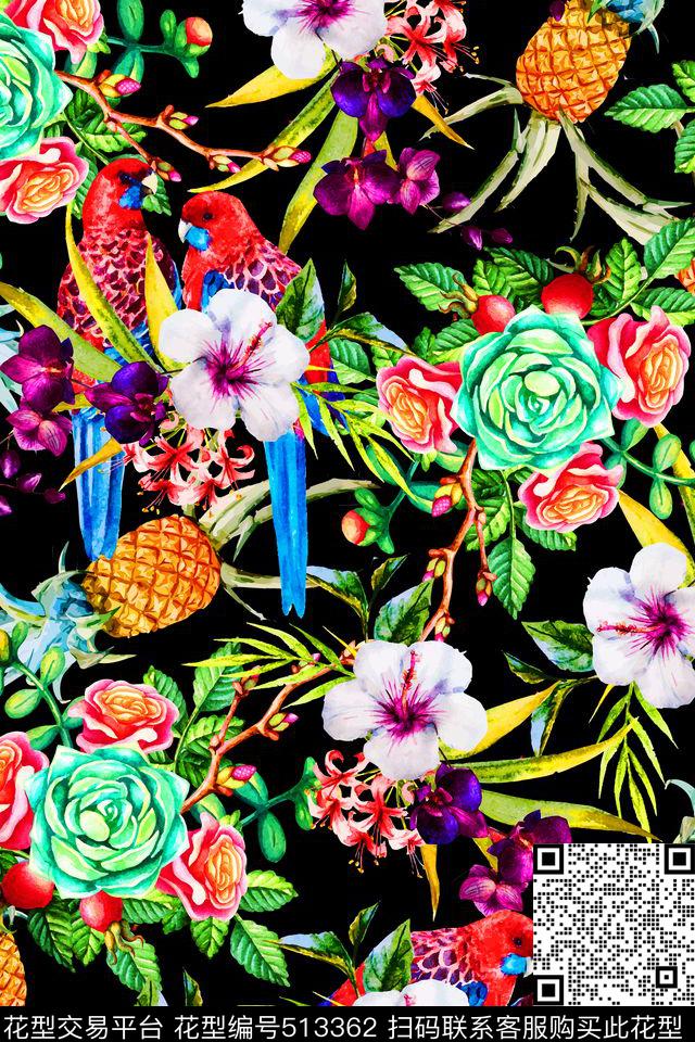 原创手绘水彩水墨欧美时尚鹦鹉花卉原创手绘水彩水墨欧美时尚鹦鹉花卉玫瑰牡丹女装围巾家纺动物植物香草莲E【动物昆虫】数码印花华亿平台下载（图片编号: 513362） - 瓦栏（Walan）