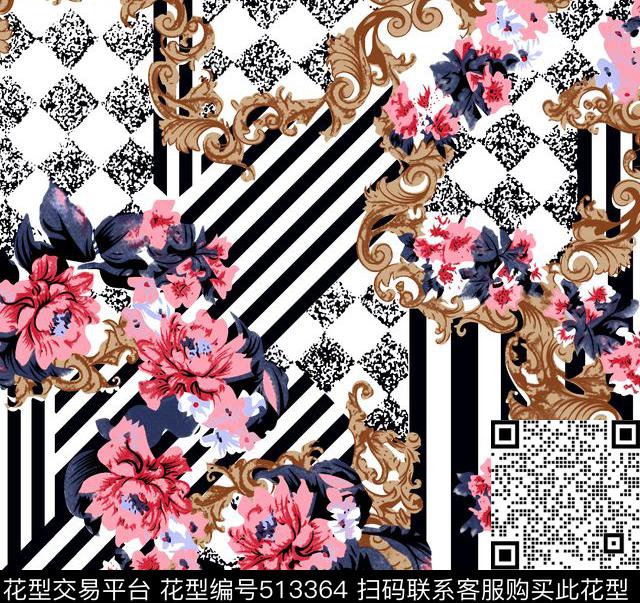 潮流格子花欧美风格传统印花华亿平台下载（图片编号: 513364） - 瓦栏（Walan）