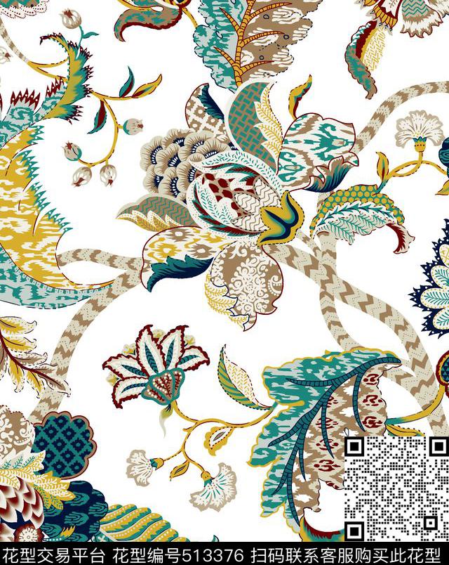 潮流欧美风格腰果传统印花华亿平台下载（图片编号: 513376） - 瓦栏（Walan）