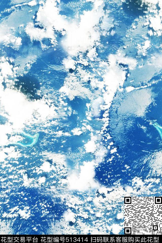 休闲时尚抽象水彩写意鸟瞰图风景云彩服装面料华亿平台数码印花华亿平台下载（图片编号: 513414） - 瓦栏（Walan）
