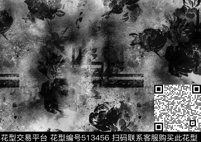 抽象花水墨数码印花华亿平台下载（图片编号: 513456） - 瓦栏（Walan）