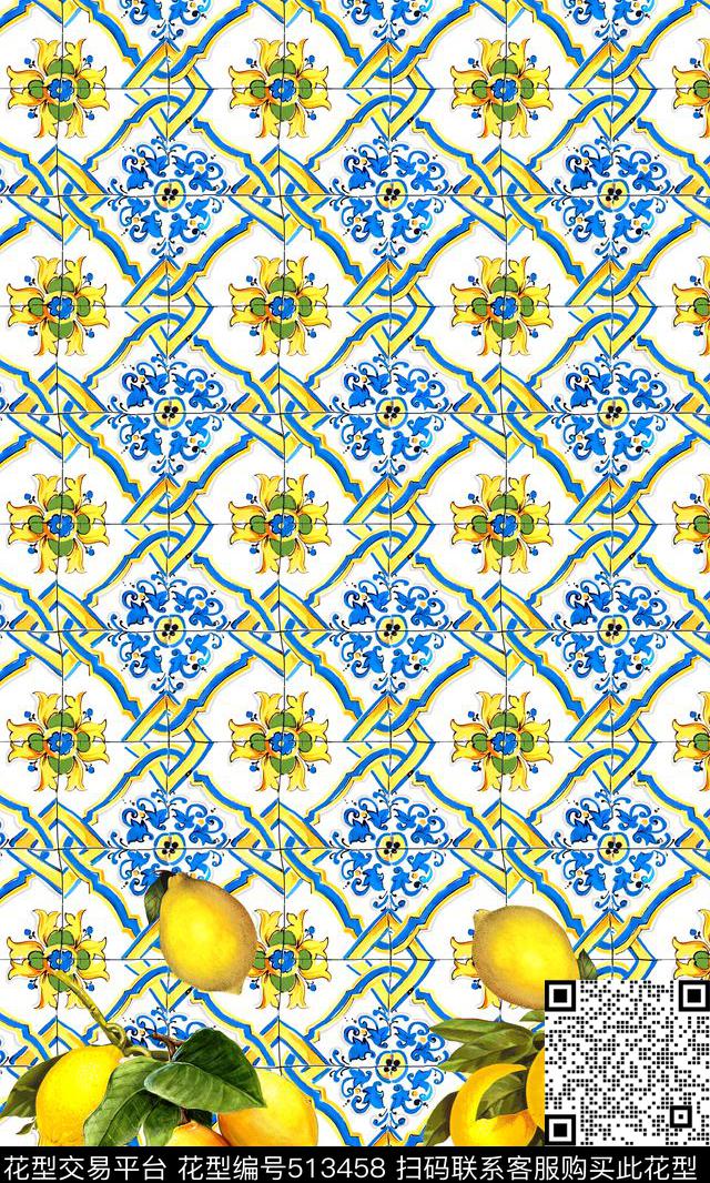 时尚格子柠檬数码印花华亿平台下载（图片编号: 513458） - 瓦栏（Walan）