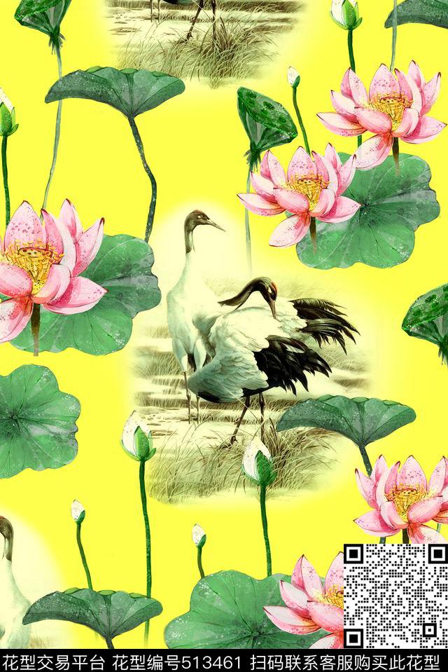 荷花天鹅数码印花华亿平台下载（图片编号: 513461） - 瓦栏（Walan）