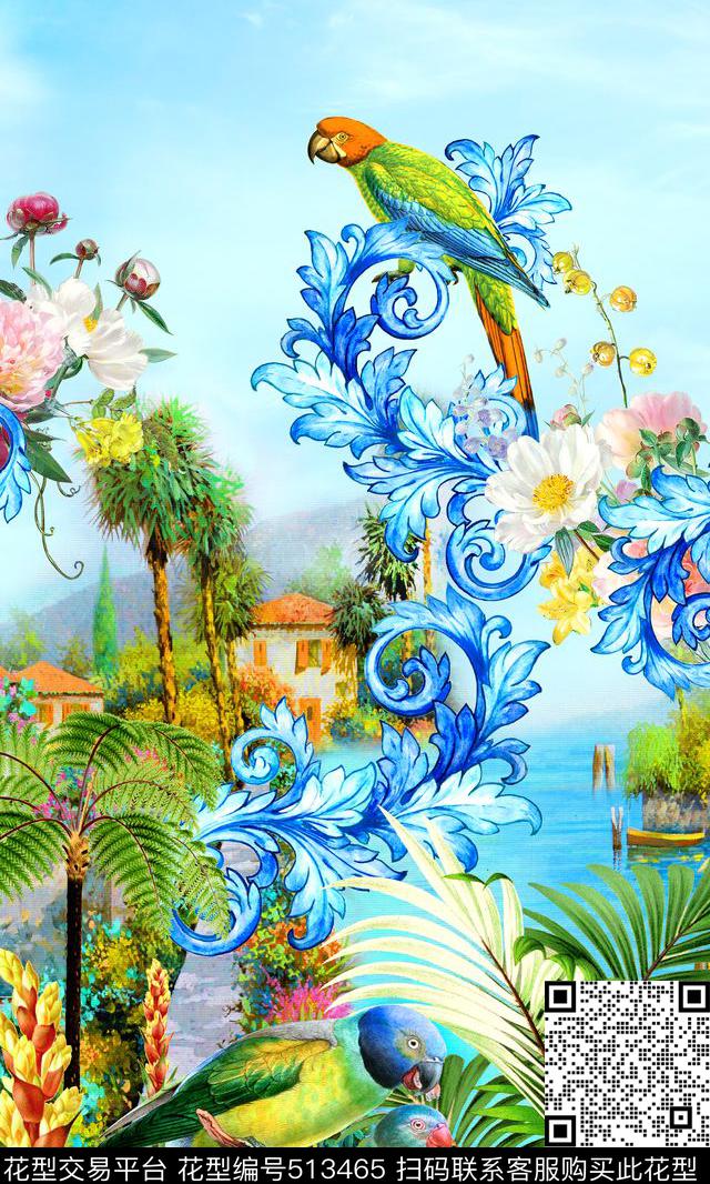 时尚花卉欧式花纹数码印花华亿平台下载（图片编号: 513465） - 瓦栏（Walan）