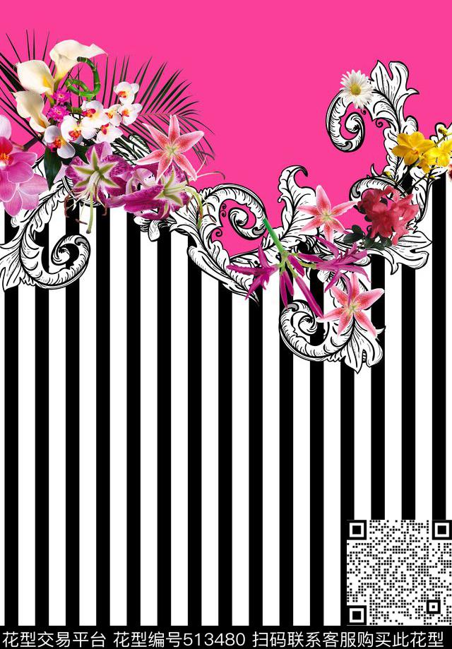 几何花卉数码印花华亿平台下载（图片编号: 513480） - 瓦栏（Walan）