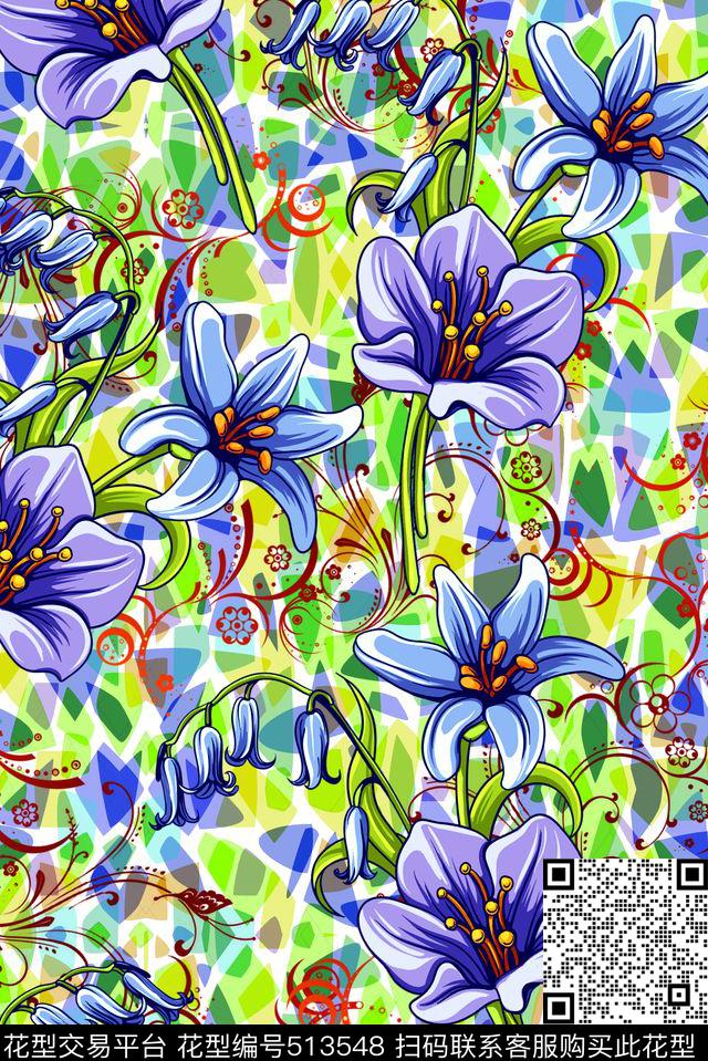 长裙大花纹马赛克传统印花华亿平台下载（图片编号: 513548） - 瓦栏（Walan）