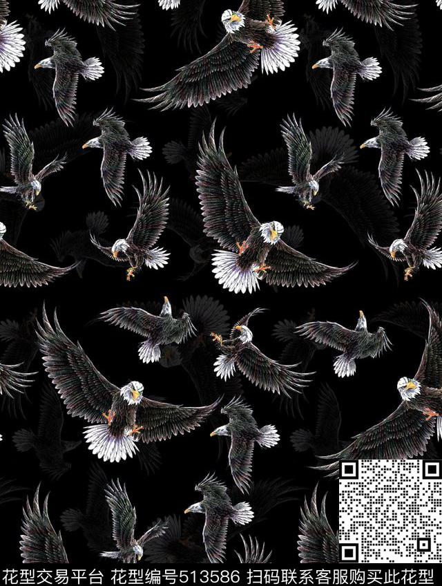 潮流时尚个性手绘秃鹰数码印花华亿平台下载（图片编号: 513586） - 瓦栏（Walan）