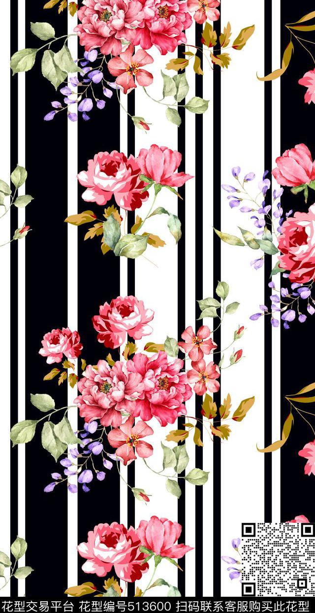 流行时尚竖条花时尚竖条花卉流行时尚花卉数码印花华亿平台下载（图片编号: 513600） - 瓦栏（Walan）