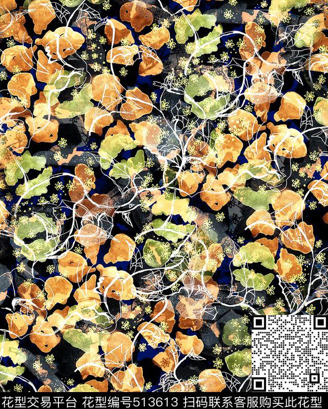 花卉手绘数码印花华亿平台下载（图片编号: 513613） - 瓦栏（Walan）