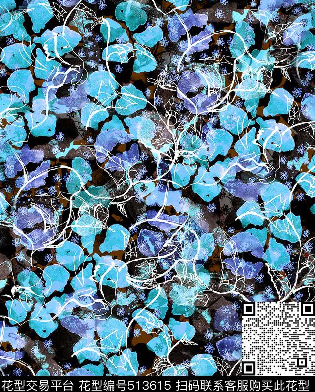 花卉手绘数码印花华亿平台下载（图片编号: 513615） - 瓦栏（Walan）