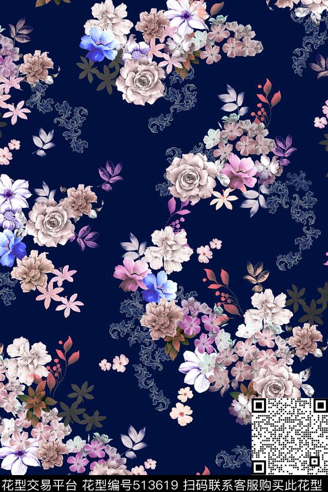 花卉小花手绘花卉数码印花华亿平台下载（图片编号: 513619） - 瓦栏（Walan）
