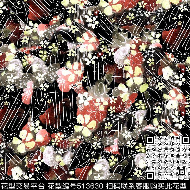 复古花卉字母服装数码印花华亿平台下载（图片编号: 513630） - 瓦栏（Walan）
