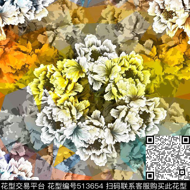 方巾复古宫廷抽象花卉数码印花华亿平台下载（图片编号: 513654） - 瓦栏（Walan）