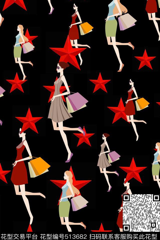 几何图形人物中国风传统印花华亿平台下载（图片编号: 513682） - 瓦栏（Walan）